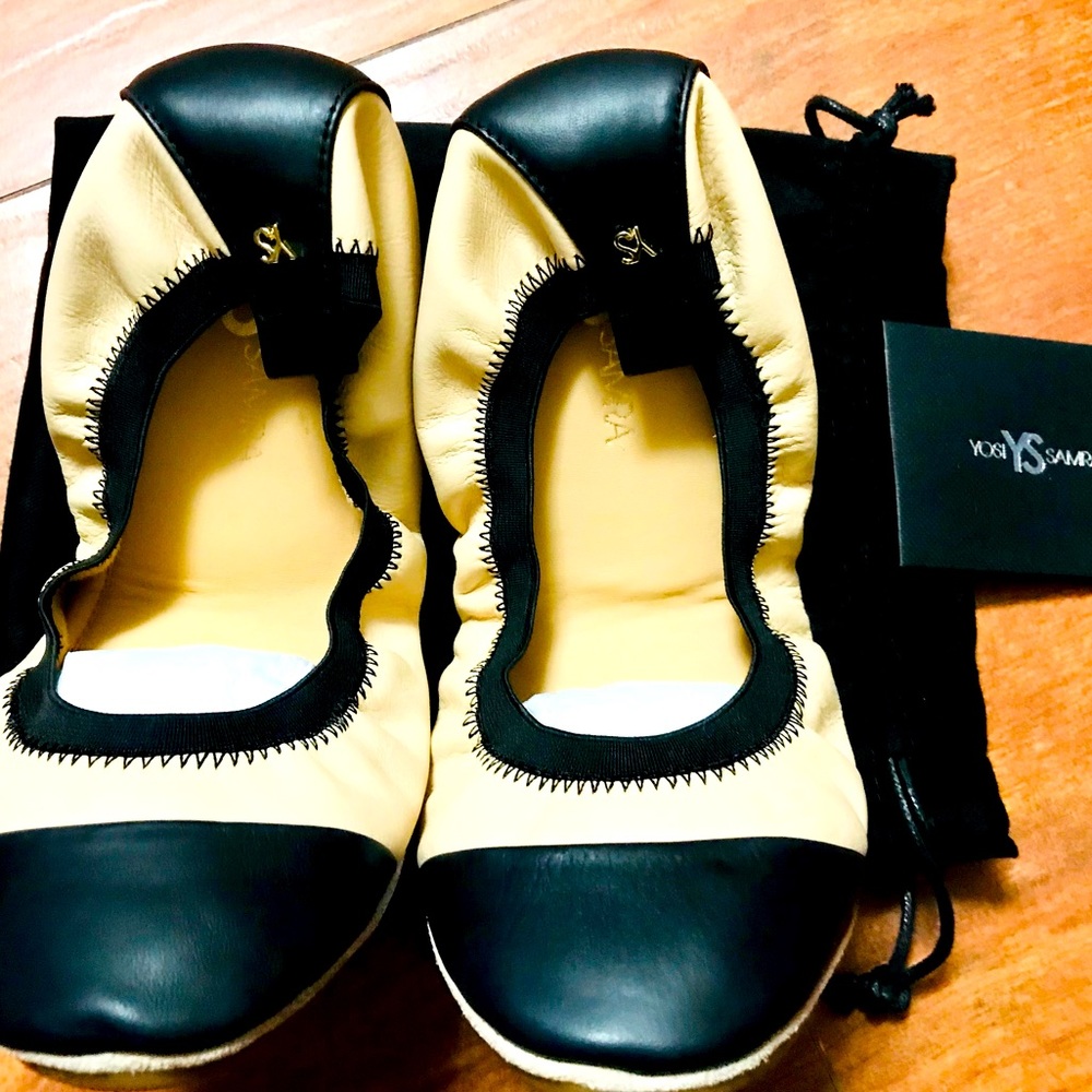 NWT Yosi Samra Beige & Black Leather Ballet Flat